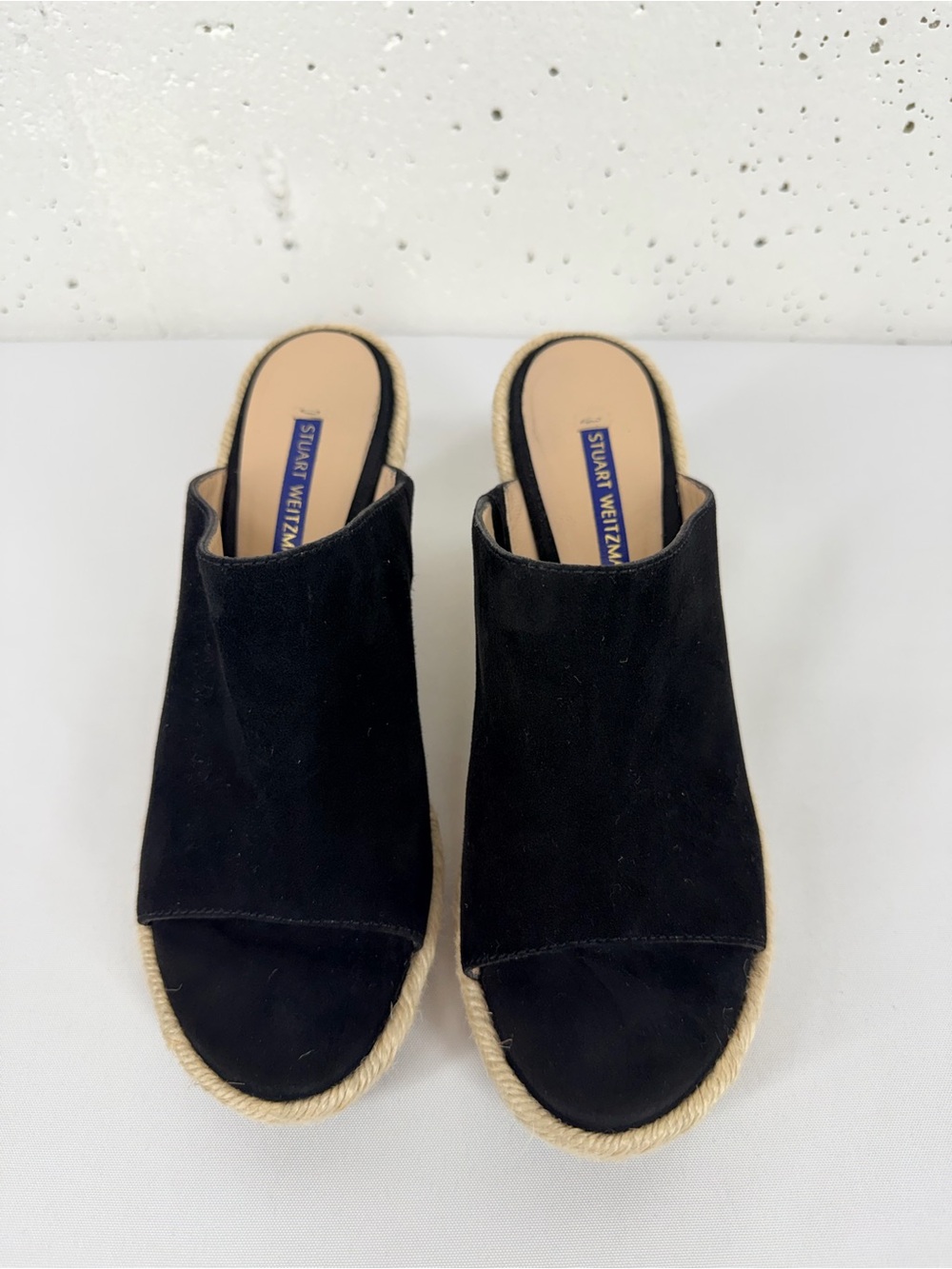 Stuart Weitzman Women’s size 7 Marabella Black Suede Raffia Wedge Heels - Picture 3 of 12